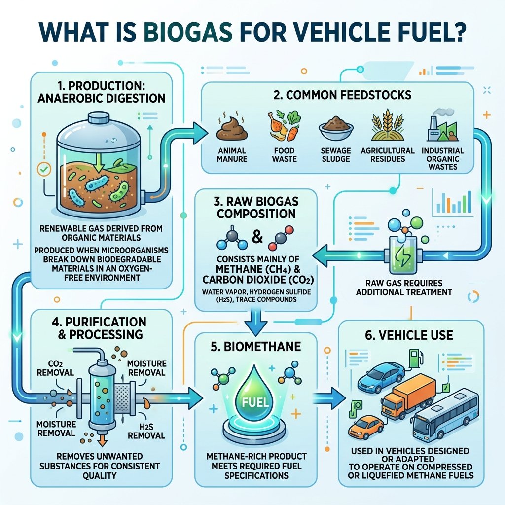 Biogas for Vehicle Fuel used as renewable biomethane for sustainable transportation