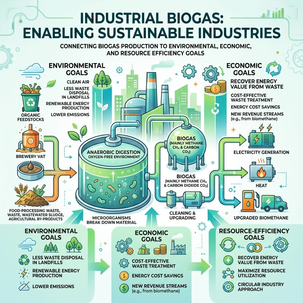 Industrial Biogas and Sustainability using organic waste for renewable energy