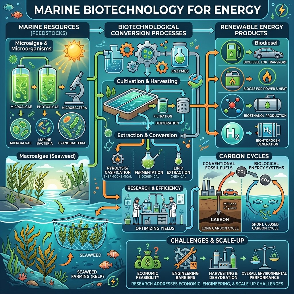 Marine Biotechnology for Energy using algae and marine biomass for renewable biofuel production