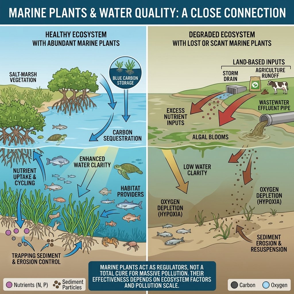 Marine Plants and Water Quality in a healthy coastal marine ecosystem