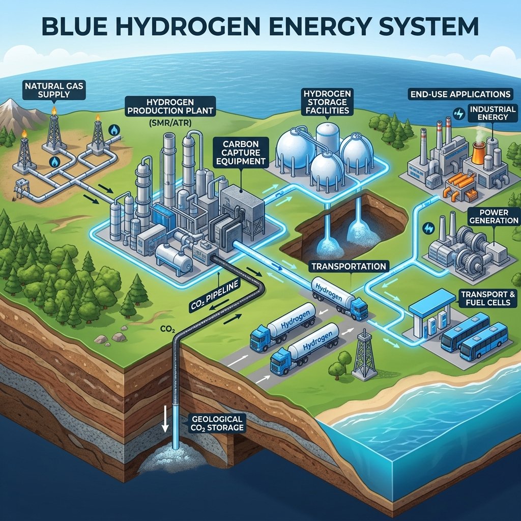 Blue Hydrogen Energy Systems with production, carbon capture, storage and power generation