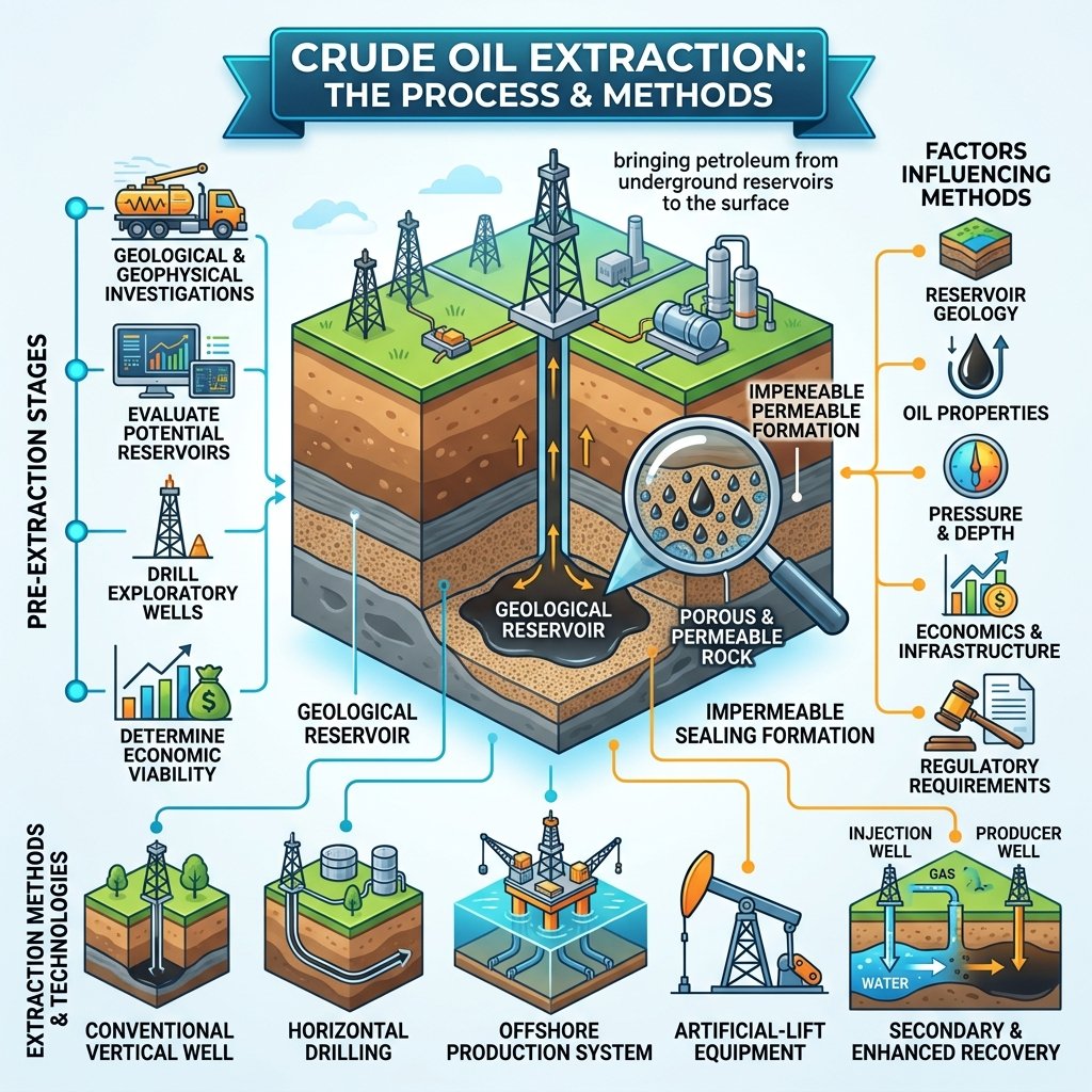 Crude Oil Extraction operations at an oil production site