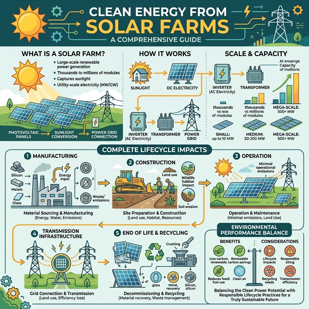 Clean Energy From Solar Farms generating renewable electricity